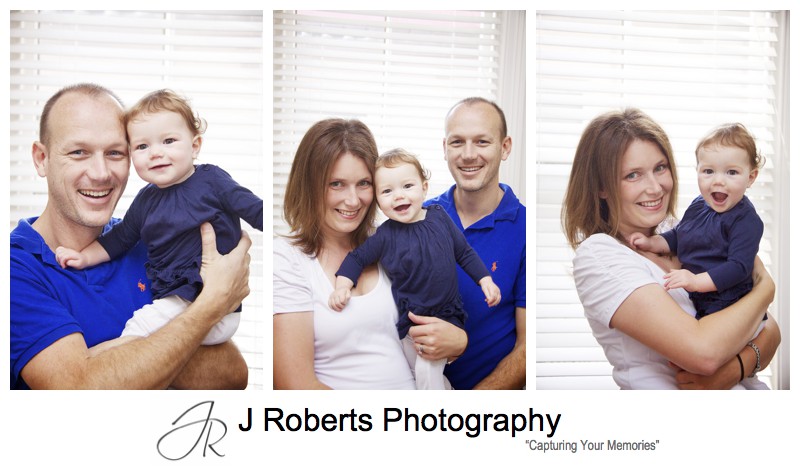 Family of 3 portraits with a baby girl - family portrait photography sydney