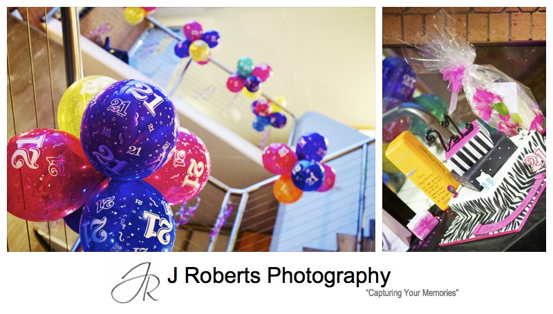 21st Party decorations - party photography sydney - j roberts photography