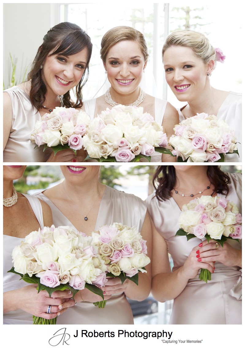 Bride with bridesmaids in soft beige - wedding photography sydney
