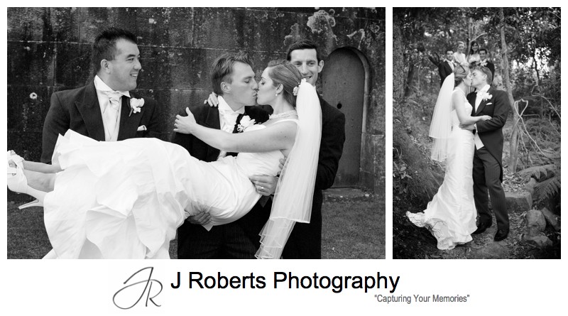 Groom and groomsmen lifting bride - wedding photography sydney