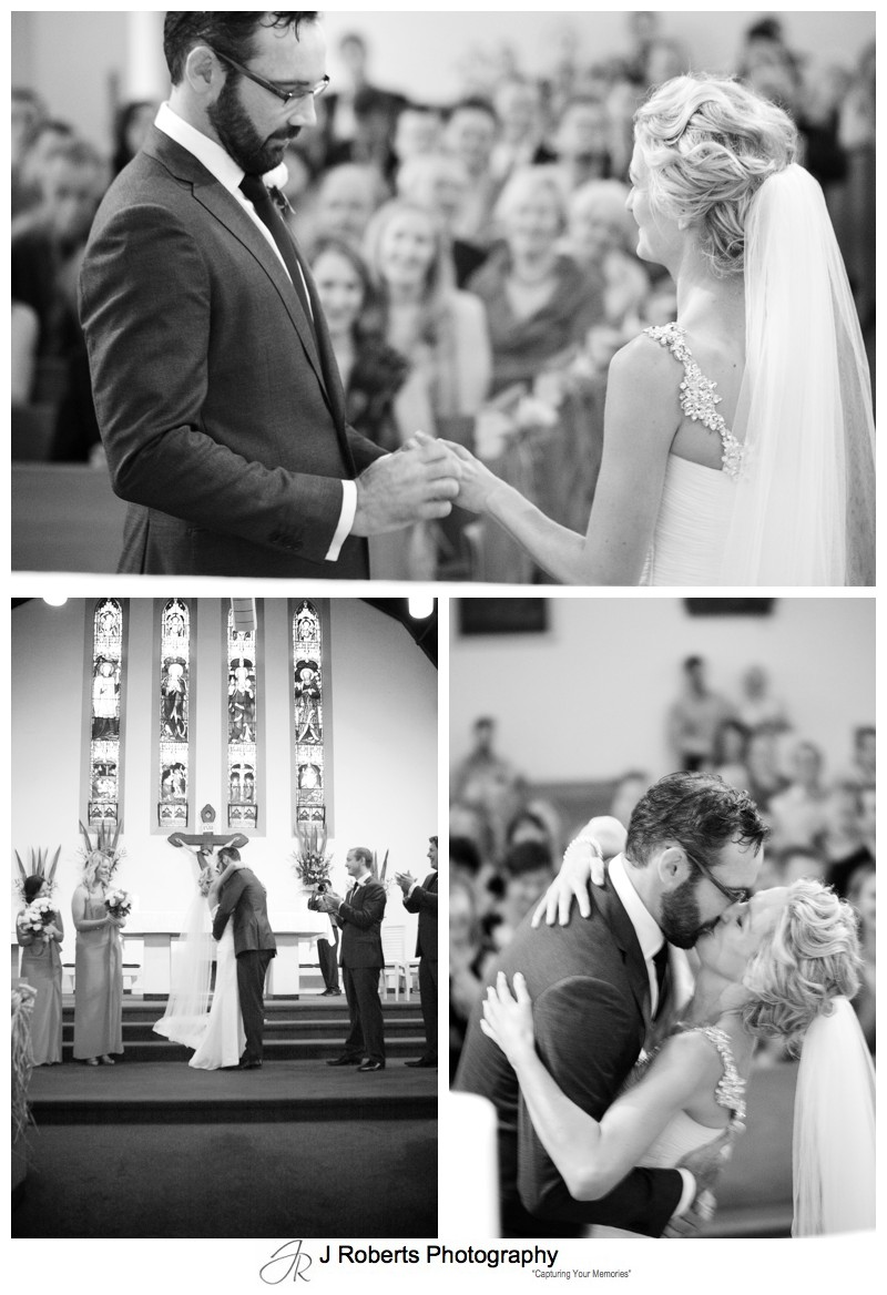 Bride and groom first kiss - wedding photography sydney