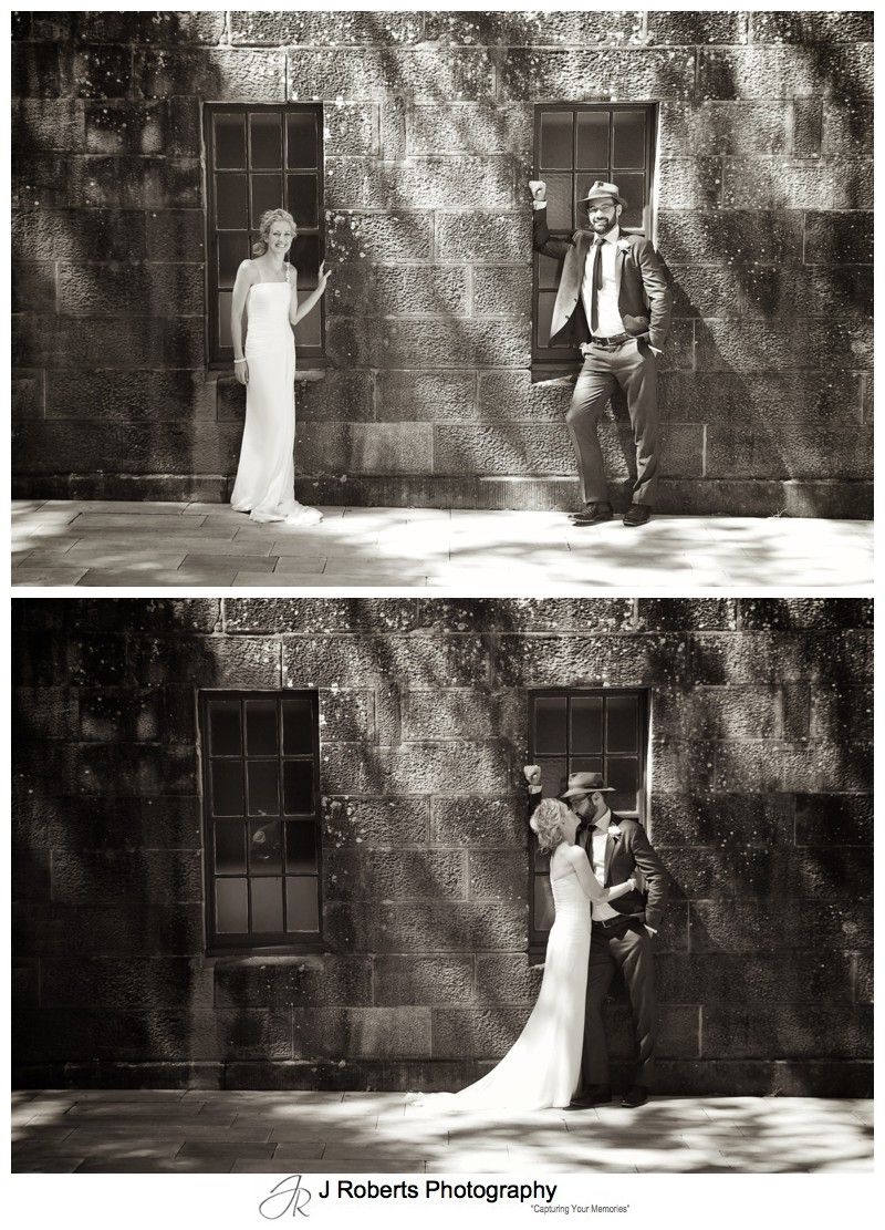 Sepia photos of a couple in a doorway - wedding photography sydney