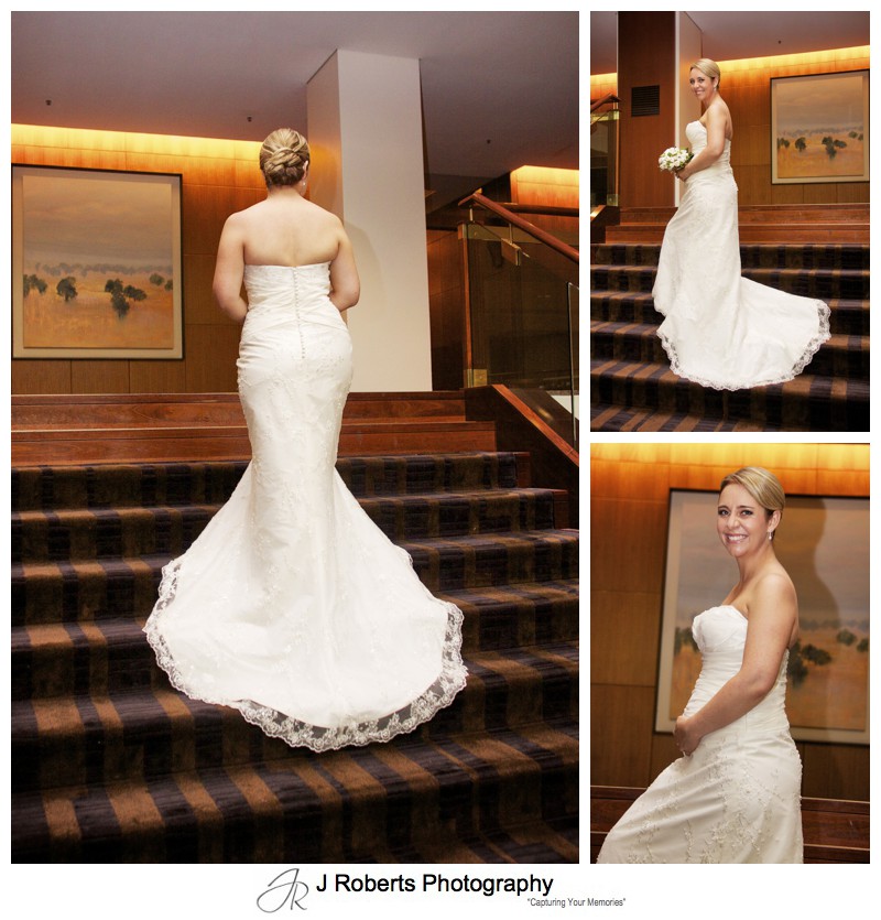 Bride on the stairs of the Four Seasons Sydney Foyer - wedding photography sydney