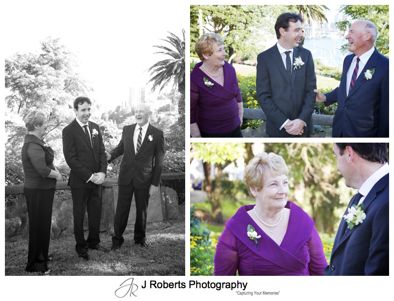 Groom laughing with his parents - wedding photography sydney