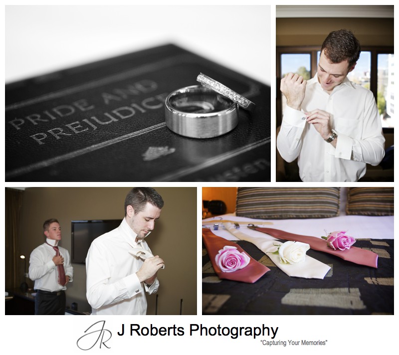 Groom getting ready at hotel - wedding photography sydney